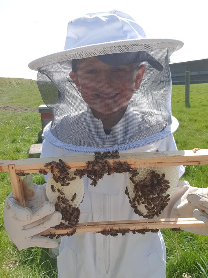 Tending the beehives at Peacock Farm