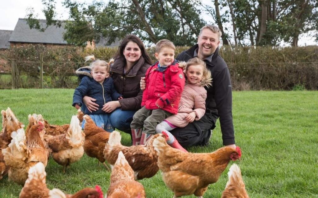 The family at Peacock Farm with their free-range hens